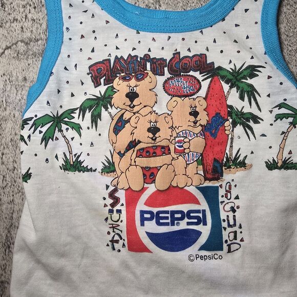VTG 80’s Pepsi Cola Bears Surf Style White 4T Tank Top T Shirt By Pilgrim Rare - Picture 1 of 5